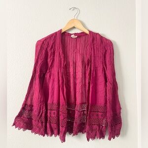 FREE PEOPLE | FP One Wine Crochet Trimmed Cardi